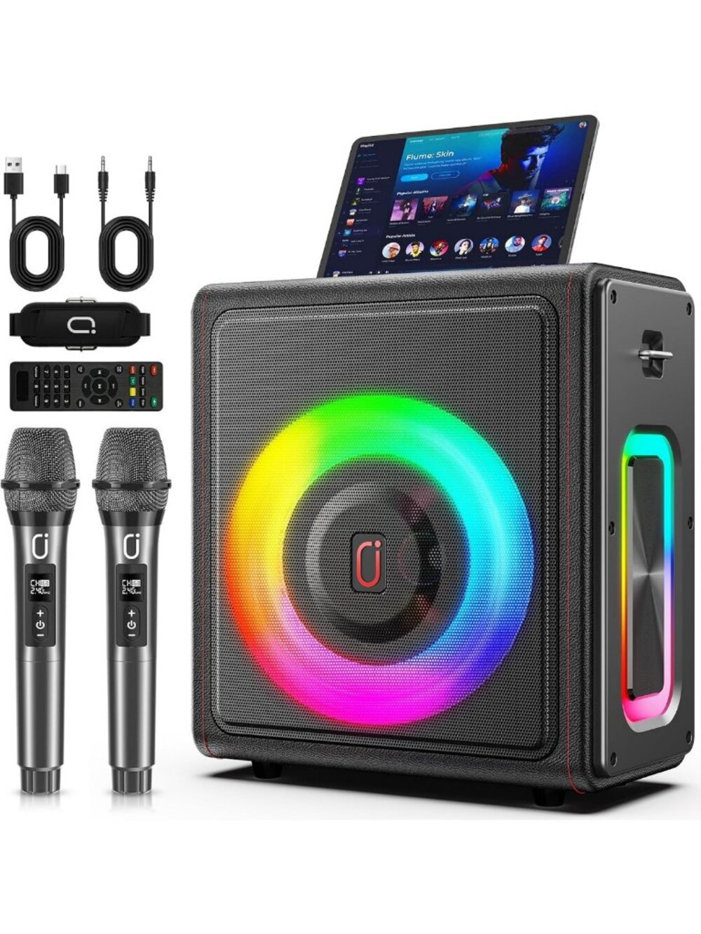 Portable Karaoke Machine with 2 Wireless Microphones & 200W PA System for